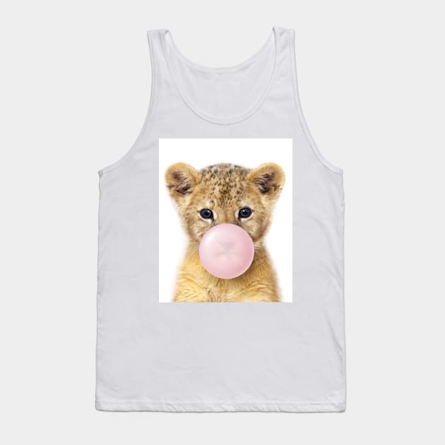 Baby Lion Blowing Bubble Gum, Pink Nursery, Baby Animals Art Print by Synplus Tank Top by Synplus